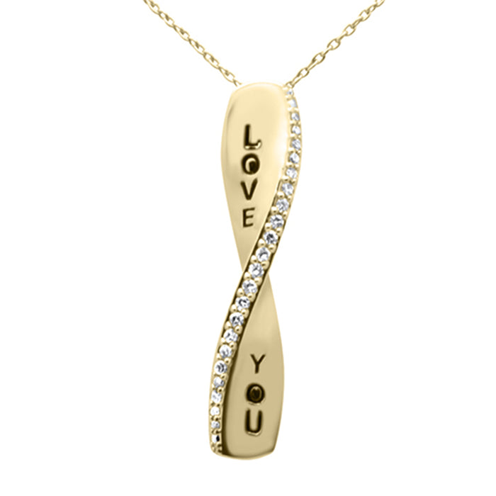 DIAMOND CLOSEOUT! .13ct G SI 14K Yellow Gold Diamond "Love You" Engraved Pendant Necklace 18" Long Chain