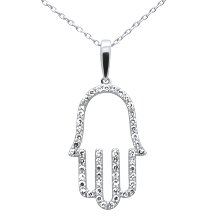 SPECIAL!.25ct G SI 14K White Gold Diamond Hand of Hamsa Pendant Necklace 18" Long Chain