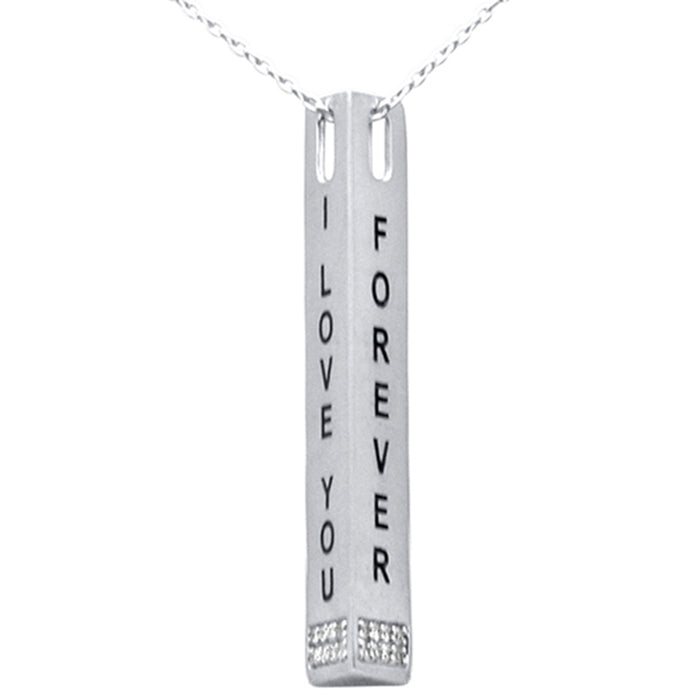 DIAMOND CLOSEOUT! .08ct G SI 14K White Gold Diamond "I Love You Forever" Engraved Pendant Necklace 18" Long Chain