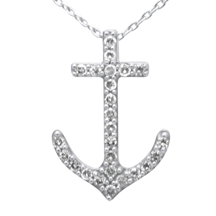 SPECIAL! .20ct G SI 14K White Gold Diamond Anchor Pendant Necklace 18" Long Chain
