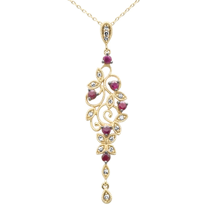 DIAMOND CLOSEOUT! .48ct G SI 14K Yellow Gold Diamond & Ruby Gemstones Pendant Necklace 18" Long Chain