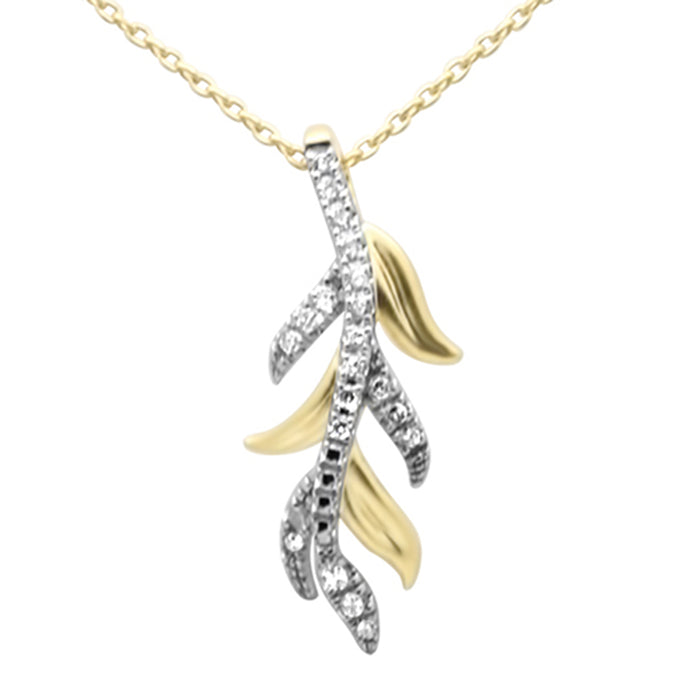 DIAMOND CLOSEOUT! .10ct G SI 14K Yellow Gold Diamond Leaf Pendant Necklace 18" Long Chain