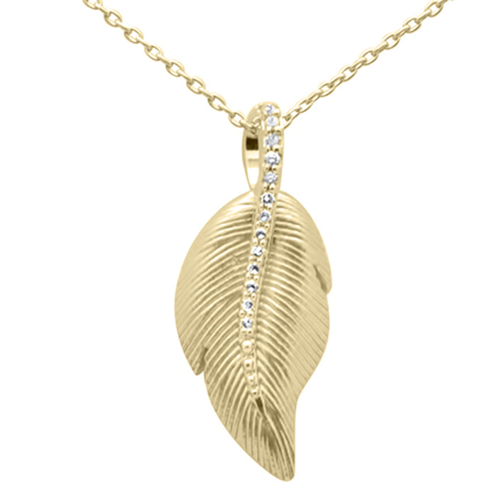 DIAMOND CLOSEOUT! .06ct G SI 14K Yellow Gold Diamond Leaf Pendant Necklace 18" Long Chain