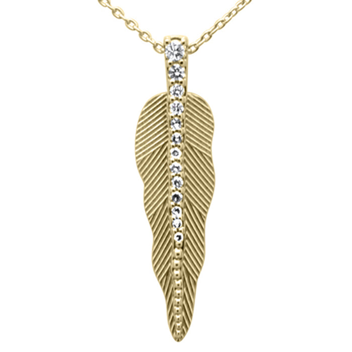 DIAMOND CLOSEOUT! .13ct G SI 14K Yellow Gold Diamond Leaf Pendant Necklace 18" Long Chain