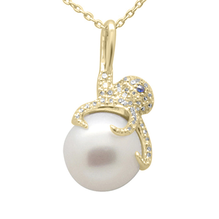 DIAMOND CLOSEOUT! .20ct G SI 14K Yellow Gold Diamond Pearl Pendant Necklace 18" Long Chain