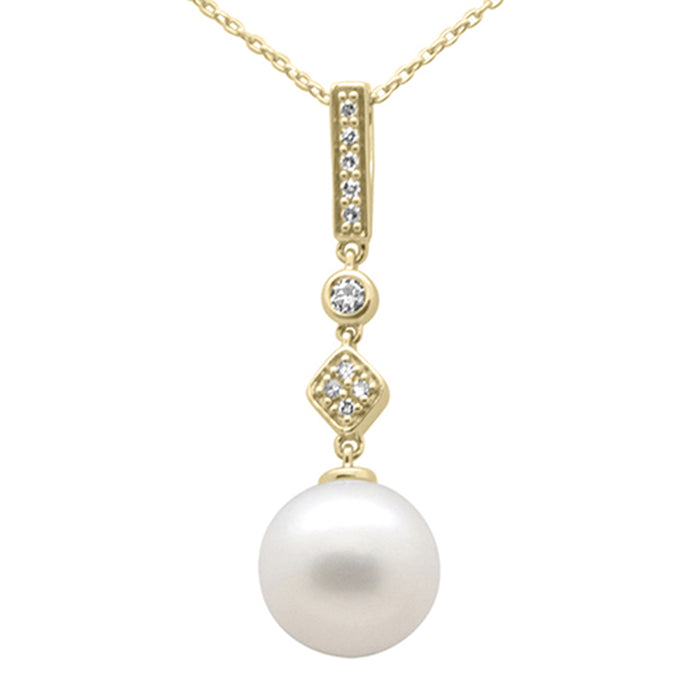 DIAMOND CLOSEOUT! .10ct G SI 14K Yellow Gold Diamond Pearl Pendant Necklace 18" Long Chain