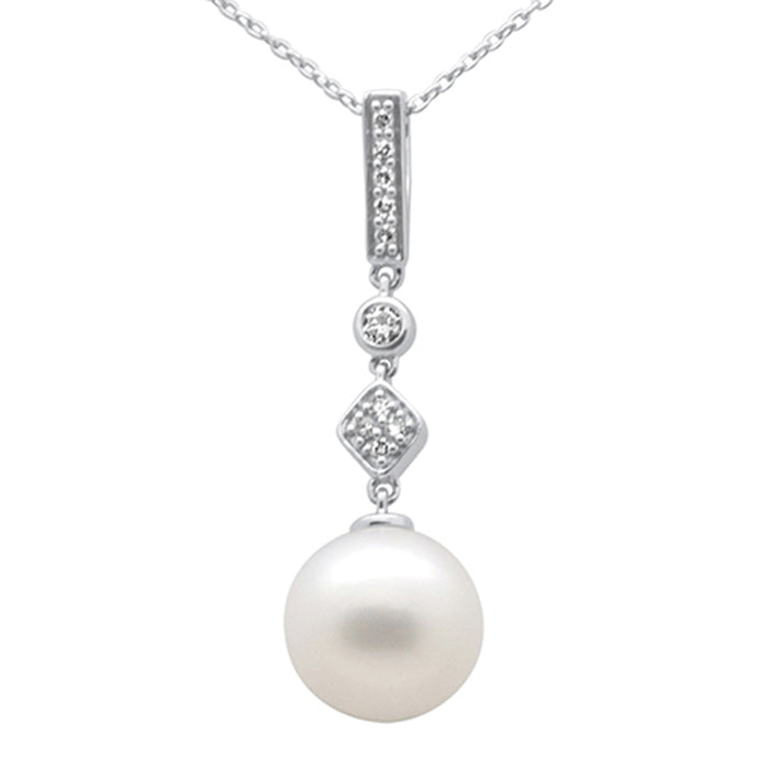 DIAMOND CLOSEOUT! .10ct G SI 14K White Gold Diamond Pearl Pendant Necklace 18" Long Chain