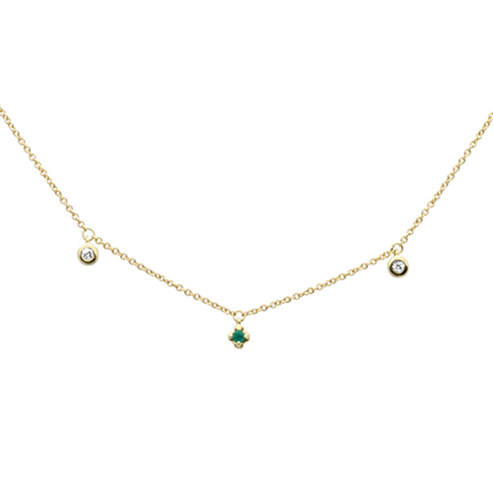 DIAMOND CLOSEOUT! .09ct G SI 14K Yellow Gold Diamond & Emerald Gemstones Pendant Necklace 18" Long