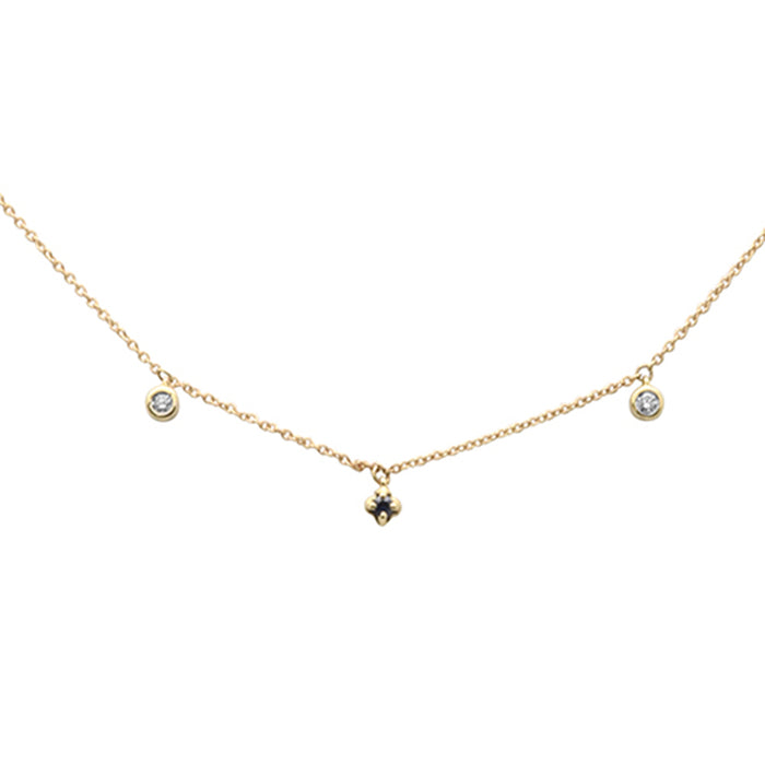DIAMOND CLOSEOUT! .10ct G SI 14K Yellow Gold Diamond & Blue Sapphire Gemstone Dangling Pendant Necklace 18" Long