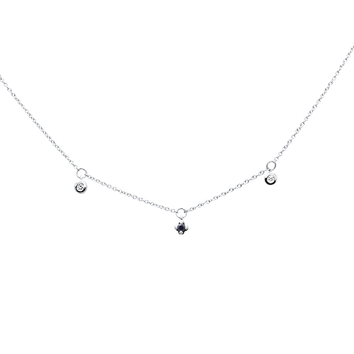 DIAMOND CLOSEOUT! .10ct G SI 14K White Gold Diamond & Blue Sapphire Gemstones Pendant Necklace 16"+2" EXT