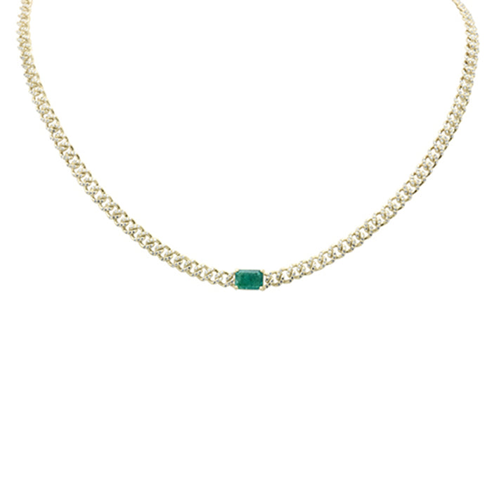 SPECIAL! 1.91ct G SI 14K Yellow Gold Diamond & Emerald Gemstone Cuban Necklace 13+3" Long
