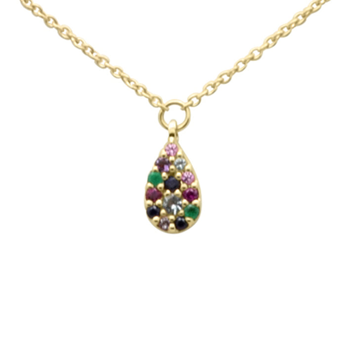 DIAMOND CLOSEOUT! .12ct G SI 14K Yellow Gold Multi Color Gemstone Pendant Necklace 16" +2" EXT