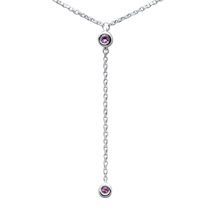 DIAMOND CLOSEOUT! .06ct G SI 14K White Gold Pink Sapphire Gemstone Dangling Pendant Necklace 16" +2" EXT
