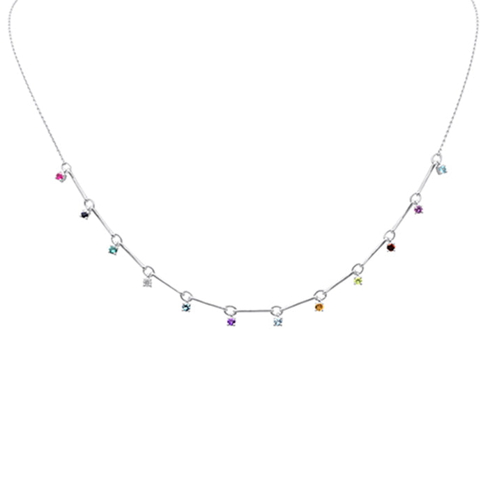 GEMSTONE CLOSEOUT! .75ct G SI 14K White Gold Diamond & Multi Color Gemstone Pendant Necklace 16" +2" EXT