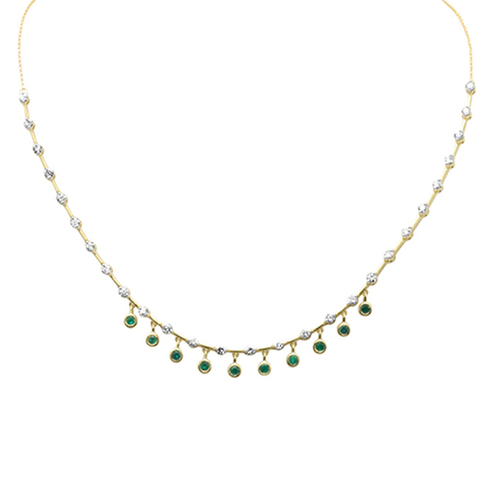 DIAMOND CLOSEOUT! 2.25ct G SI 14K Yellow Gold Diamond & Emerald Gemstone Bar Pendant Necklace 16" +2" EXT