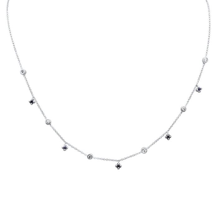 SPECIAL! .37ct G SI 14K White Gold Diamond & Blue Sapphire Gemstone Pendant Necklace 16" + 2" Ext
