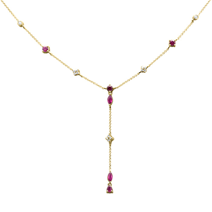 GEMSTONE CLOSEOUT! 1.13ct G SI 14K Yellow Gold Diamond & Ruby Gemstone Dangling Pendant Necklace 16" +2" EXT