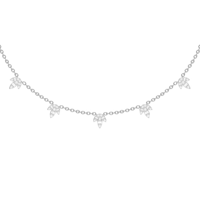 SPECIAL!.89ct G SI 14K White Gold Diamond Round & Baguette Leaf Pendant Necklace 16" +2" EXT