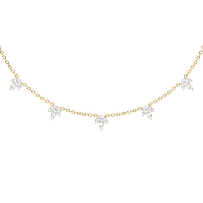 SPECIAL!1.00ct G SI 14K Yellow Gold Diamond Round & Baguette Leaf Pendant Necklace 16" +2" EXT