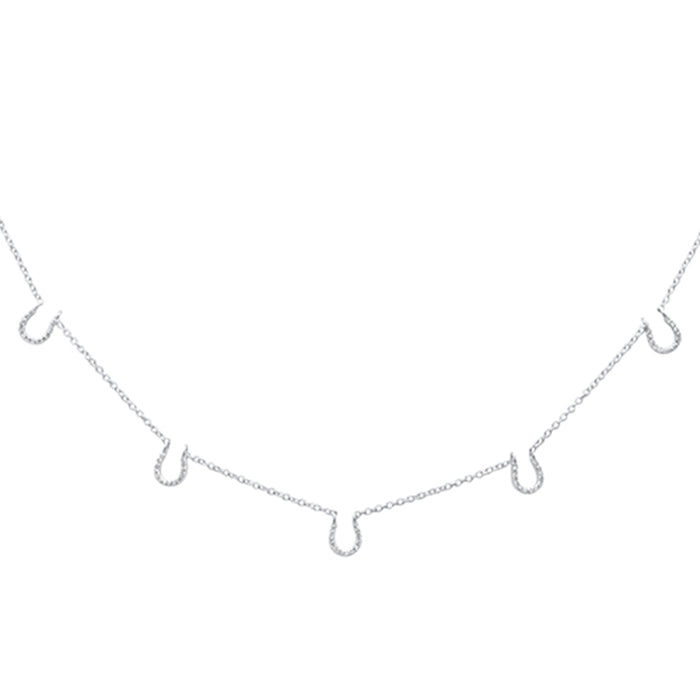 DIAMOND CLOSEOUT! .11ct G SI 14K White Gold Diamond Horseshoe Pendant Necklace 16" +2" EXT