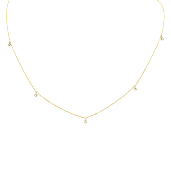 .18ct G SI 14K Yellow Gold Diamond Dangling Pendant Necklace 18" Long