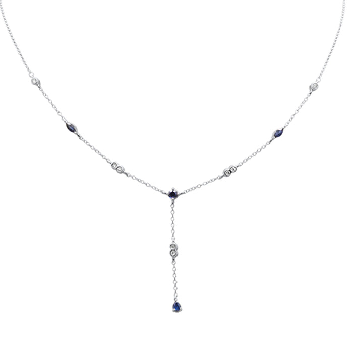 GEMSTONE CLOSEOUT! .98ct G SI 14K White Gold Diamond & Blue Sapphire Gemstone Drop Pendant Necklace 16" + 2" EXT