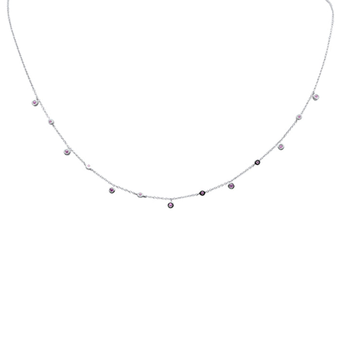 DIAMOND CLOSEOUT! .16ct G SI 14K White Gold Pink Sapphire Gemstone Pendant Necklace 18" Long