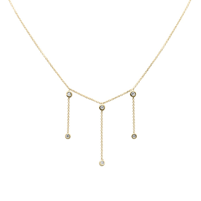 DIAMOND CLOSEOUT! .17ct G SI 14K Yellow Gold Diamond Dangling Bezel Pendant Necklace 16" + 2" Ext