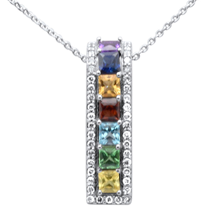 DIAMOND CLOSEOUT! 1.61ct G SI 14K White Gold Diamond & Multi Color Gemstones Pendant Neklace 16 + 2" Long