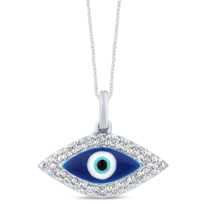 SPECIAL! .15ct G SI 14K White Gold Diamond Evil Eye Pendant Necklace 16" + 2" EXT