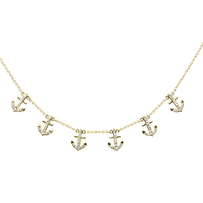 DIAMOND CLOSEOUT! .29ct G SI 14K Yellow Gold Diamond Dangling Anchor Pendant Necklace 16" + 2" EXT