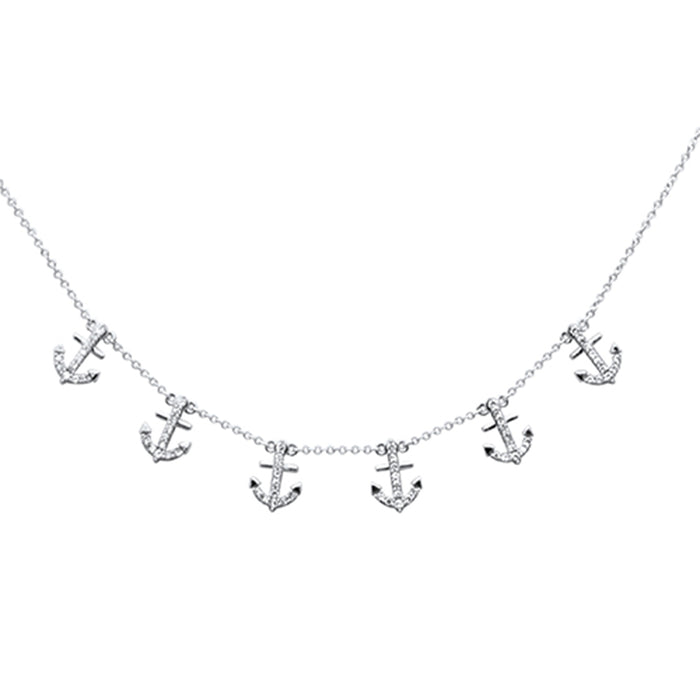 SPECIAL! .29ct G SI 14K White Gold Diamond Dangling Anchor Pendant Necklace 16" + 2" EXT