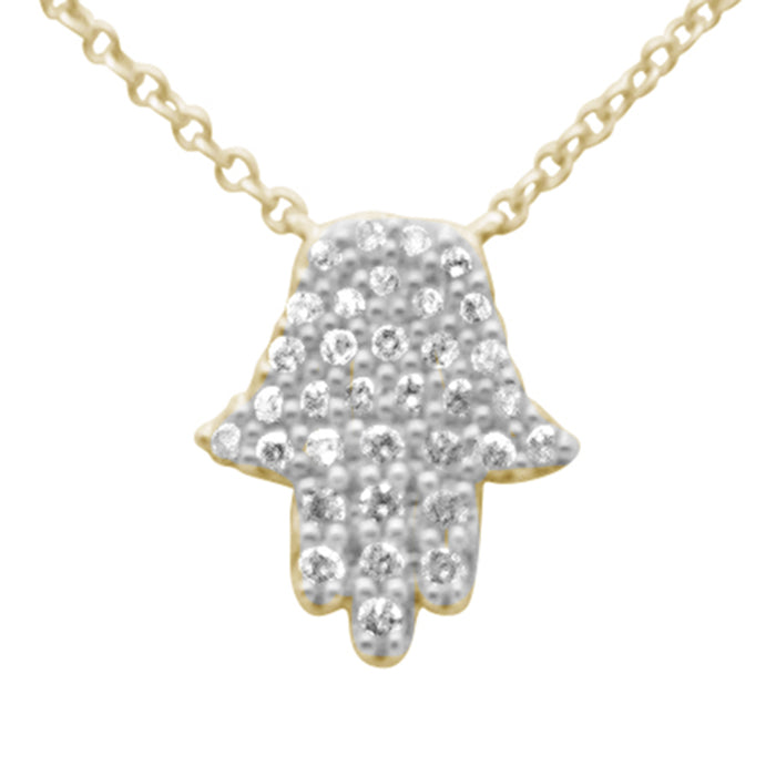 DIAMOND CLOSEOUT! .17ct G SI 14K Yellow Gold Diamond Hamsa Pendant Necklace 14" + 2" Ext.