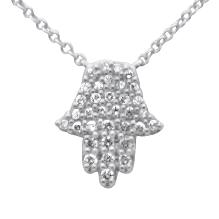 SPECIAL! .18ct G SI 14K White Gold Diamond Hamsa Pendant Necklace 14" + 2" Ext.