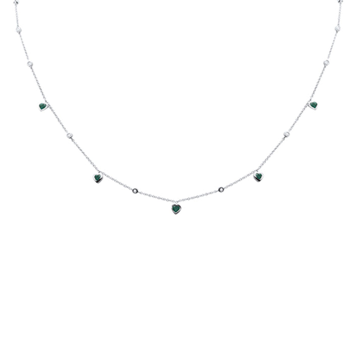SPECIAL! .57ct G SI 14K White Gold Diamond & Emerald Heart Necklace 16" + 2" Ext