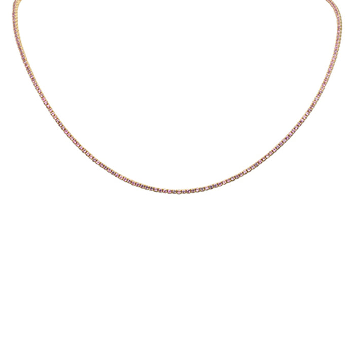 DIAMOND CLOSEOUT! 3.96ct G SI 14K Yellow Gold Pink Sapphire Gemstone Tennis Necklace 14" + 2" Ext.