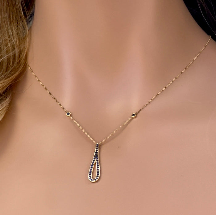 DIAMOND CLOSEOUT! .35ct G SI 14K Yellow Gold Blue Sapphire Gemstone Pendant Necklace 16" + 2" Ext.