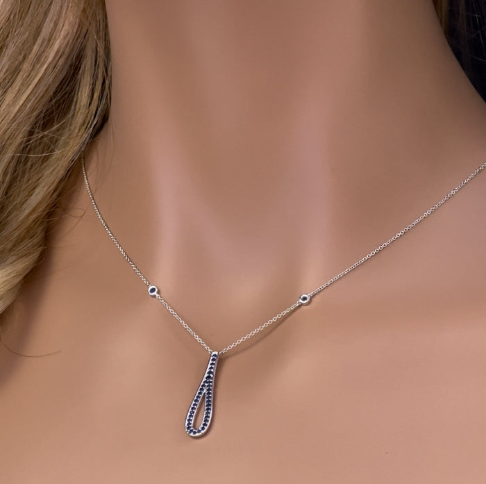 DIAMOND CLOSEOUT! .34ct G SI 14K White Gold Blue Sapphire Gemstone Pendant Necklace 16" + 2" Ext.