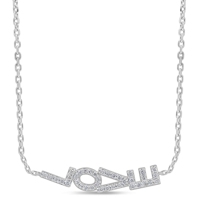 SPECIAL! .20ct G SI 14K White Gold Diamond Sideways LOVE Pendant Necklace 16" + 2" Ext.