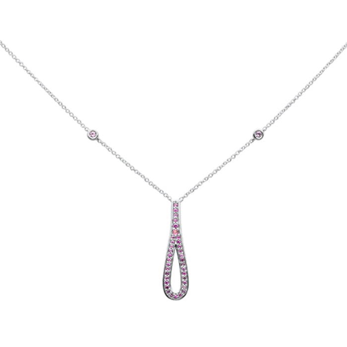 DIAMOND CLOSEOUT! .35g G SI 14K White Gold Pink Sapphire Gemstone Pendant Necklace 16" + 2" Ext.