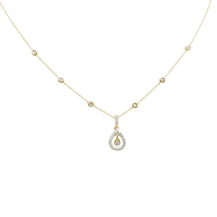 DIAMOND CLOSEOUT! .33ct G SI 14K Yellow Gold Diamond Dangling Pear Shape Pendant Necklace 16" + 2" Ext.