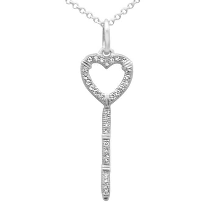 DIAMOND CLOSEOUT! .09ct G SI 14K White Gold Diamond Heart Key Pendant Necklace 18" Long