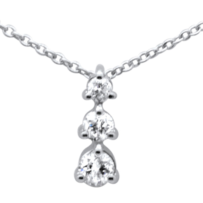 SPECIAL! .22ct G SI 14K White Gold Diamond Three Round Diamonds Pendant Necklace 18" Long