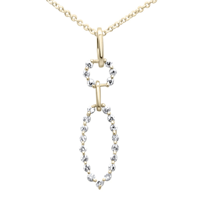 DIAMOND CLOSEOUT! .22ct G SI 14K Yellow GoldDiamond Round & Oval Shape Dangling Pendant Necklace 18" Long