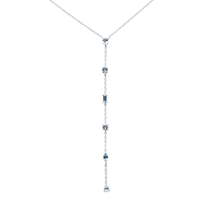 DIAMOND CLOSEOUT! .78ct G SI 14K White Gold Aquamarine Gemstone Drop Pendant Necklace 18" Long