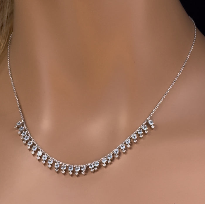 GEMSTONE CLOSEOUT! 1.69ct G SI 14K White Gold Diamond & Aquamarine Gemstone Dangling Pendant Necklace 16" + 2" Ext