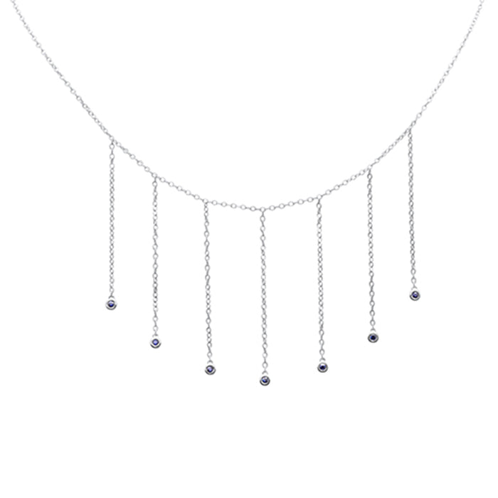 DIAMOND CLOSEOUT! .15ct G SI 14K White Gold Blue Sapphire Gemstone Drop Pendant Necklace 16" Long