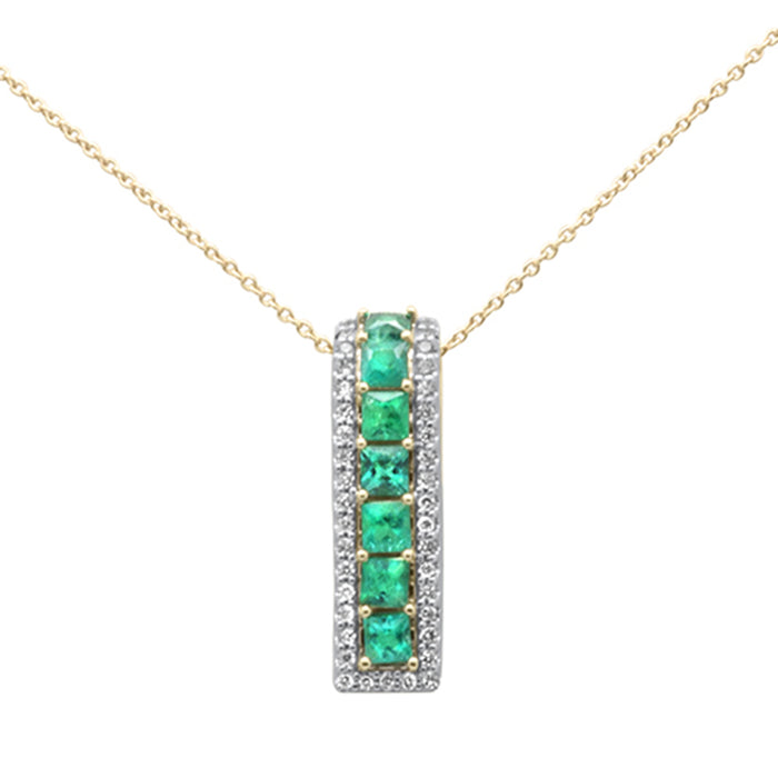 DIAMOND CLOSEOUT! 1.25ct G SI 14K Yellow Gold Diamond & Emerald Gemstone Line Pendant Necklace 18" Long