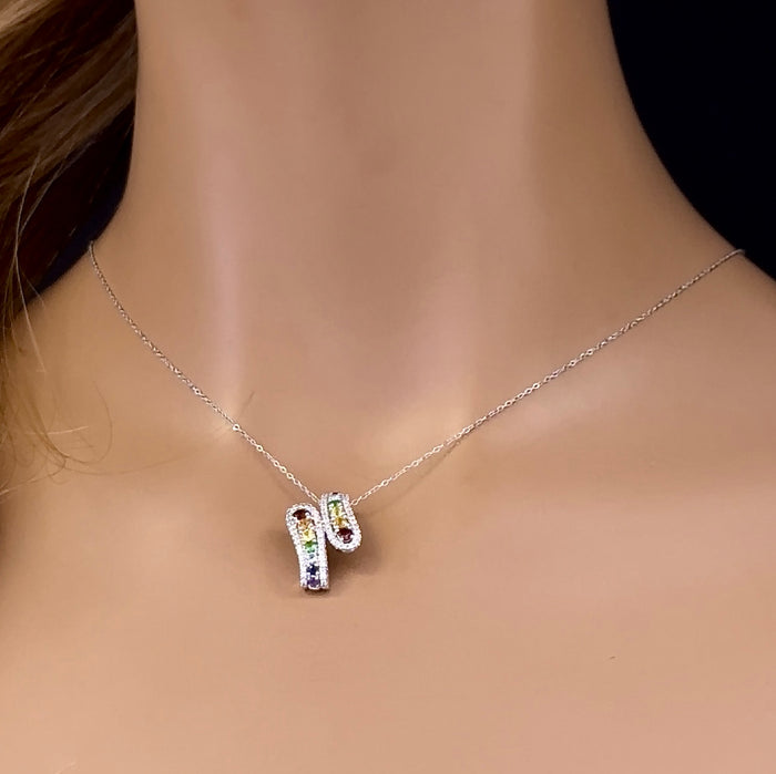 DIAMOND CLOSEOUT! 1.07ct G SI 14K White Gold Diamond & Multi Color Gemstone Pendant Necklace 18" Long