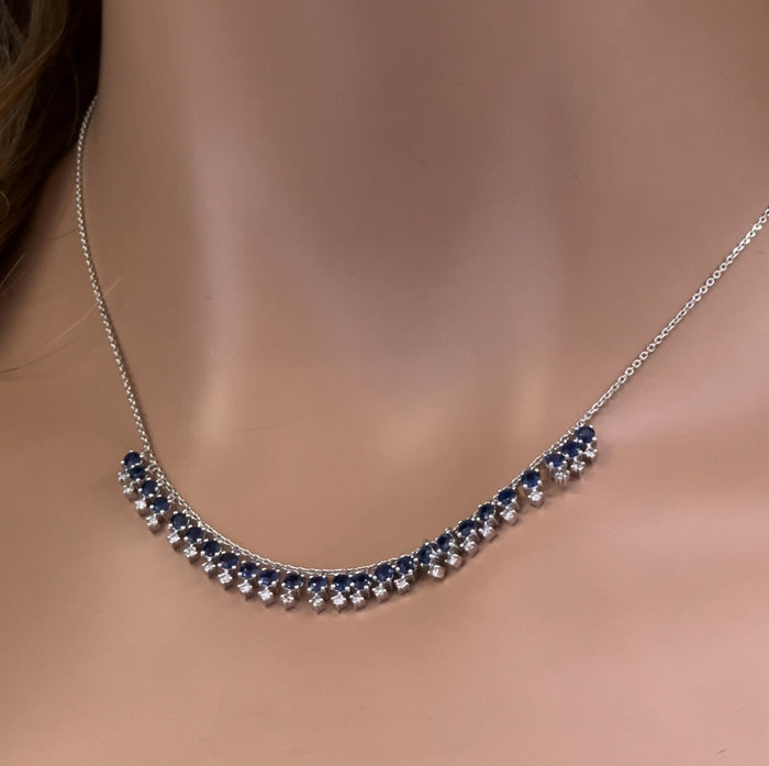 GEMSTONE CLOSEOUT! 2.25ct G SI 14K White Gold Diamond & Blue Sapphire Gemstone Dangling Pendant Necklace 16" + 2" Ext